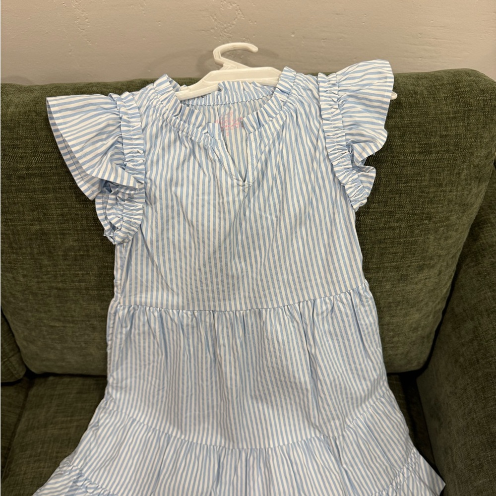 Vineyard Vines Light Blue & White Striped Ruffle Sleeve Girls Dress
